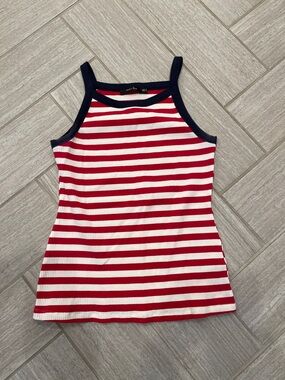 Doe & Rae Red and White Striped Tank with Navy Trim